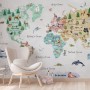 Kids Watercolor World Map Wallpaper Mural