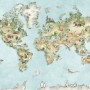 Watercolor Kids World Map with Soft Animals Wallpaper Mural