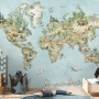 Watercolor Kids World Map with Soft Animals Wallpaper Mural