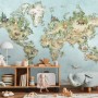 Watercolor Kids World Map with Soft Animals Wallpaper Mural