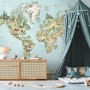 Watercolor Kids World Map with Soft Animals Wallpaper Mural