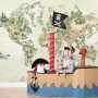 Watercolor Kids World Map with Soft Animals Wallpaper Mural