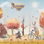 Kids Winter Animals with Zeppelin Wallpaper Mural