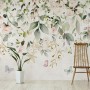 Watercolor Soft Floral with Green Leaves Wall Mural