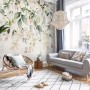 Watercolor Soft Floral with Green Leaves Wall Mural