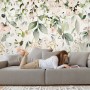 Watercolor Soft Floral with Green Leaves Wall Mural