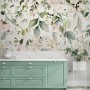 Watercolor Soft Floral with Green Leaves Wall Mural