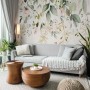 Watercolor Soft Floral with Green Leaves Wall Mural