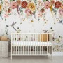 Watercolor Soft Floral with Birds Wallpaper Mural