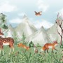 Cute Forest Animals with Kids Mountain Landscape Wallpaper Mural