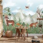 Cute Forest Animals with Kids Mountain Landscape Wallpaper Mural