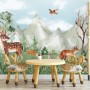 Cute Forest Animals with Kids Mountain Landscape Wallpaper Mural