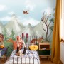 Cute Forest Animals with Kids Mountain Landscape Wallpaper Mural