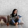 Modern Herringbone Line Black and White  Wallpaper Mural