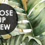 Watercolor Tropical Banana Leaf with Faux Gold Details Wallpaper Mural