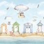 Watercolor Kids Beach House with Hot Air Balloons