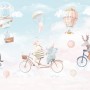 Watercolor Happy Animals in the Sky for Kids Wallpaper Mural