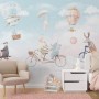 Watercolor Happy Animals in the Sky for Kids Wallpaper Mural