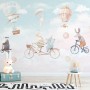 Watercolor Happy Animals in the Sky for Kids Wallpaper Mural
