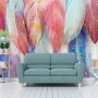 Watercolor Colorful Feather Pattern Wallpaper Mural
