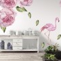 Pink Peony Floral and Flamingo Wall Decal Sticker