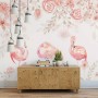 Pink Flamingo with Pink Flowers Wallpaper Mural