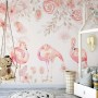 Pink Flamingo with Pink Flowers Wallpaper Mural