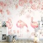 Pink Flamingo with Pink Flowers Wallpaper Mural
