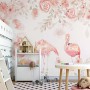 Pink Flamingo with Pink Flowers Wallpaper Mural