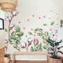 White Cotton Florals with Green Leaf and Pink Rosebud Wall Decal Sticker