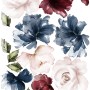 Dark Blue Red Peony Floral Bouqet Wall Decal Sticker