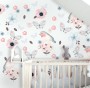 Watercolor Pink Blue Florals with Birds and Butterfly Wall Decal Sticker