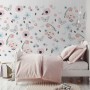 Watercolor Pink Blue Florals with Birds and Butterfly Wall Decal Sticker