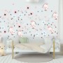 Watercolor Pink Blue Florals with Birds and Butterfly Wall Decal Sticker