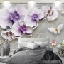 3D Embossed Look Purple Orchids Wallpaper Mural