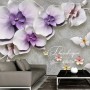 3D Embossed Look Purple Orchids Wallpaper Mural