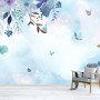 Blue Purple Floral with Little Butterfly Wallpaper Mural