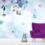 Blue Purple Floral with Little Butterfly Wallpaper Mural