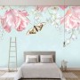 Pink Floral and Yellow Butterfly Wallpaper Mural