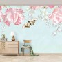Pink Floral and Yellow Butterfly Wallpaper Mural