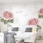 Soft Pink Flower and Charcoal Drawing Roses Wallpaper Mural