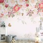 Pink Flowers and Butterflies Wallpaper Mural