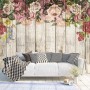 Vintage Floral with Wood Wall Wallpaper Mural