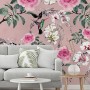 Vintage Pink Floral with Little Birds Wallpaper Mural