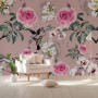 Vintage Pink Floral with Little Birds Wallpaper Mural
