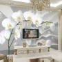 White Orchid Floral with Abstract Stripe Wallpaper Mural