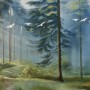 Watercolor Painting Misty Forestscape Wallpaper Mural
