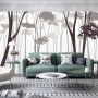 Monochrome Brown Forest and Tree Silhouette Wallpaper Mural