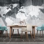 Monochrome Polygonal World Map with Abstract Lines Wallpaper Mural