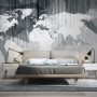 Monochrome Polygonal World Map with Abstract Lines Wallpaper Mural